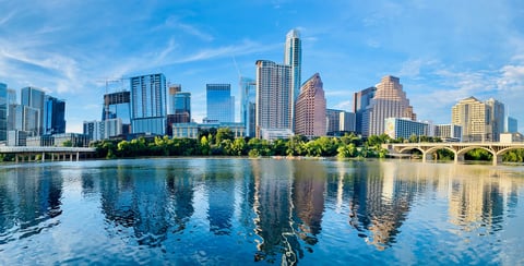 The Austin Skyline on the water